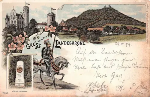 Gruss von der Landeskrone Görlitz Körner Denkmal Postkarte AK 1899