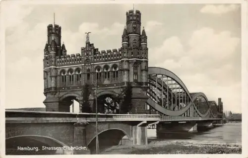 Hamburg Strassen-Elbbrücke Postkarte AK