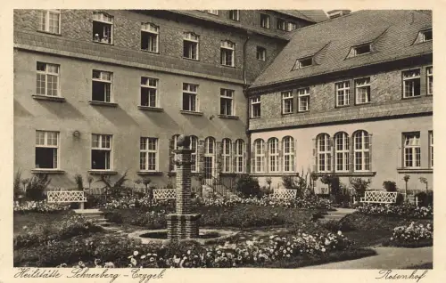 Blick auf den Rosenhof in Heilstätte Schneeberg, Erzgebirge Sachsen Postkarte AK