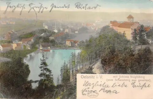 Oelsnitz i. V. mit Schloss Voigtsberg vom Schanzberg Postkarte AK 1904