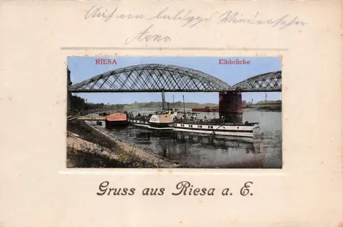 Gruss aus Riesa a. E. Elbbrücke Postkarte