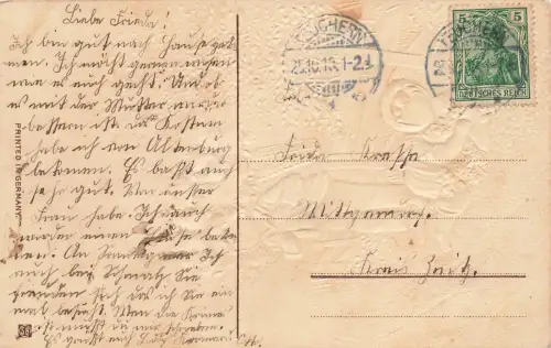 Kinder Lavendel sammeln Korb Regenbogen Postkarte AK 1913