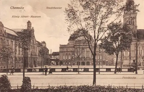 Chemnitz Sachsen Stadttheater König Albert-Museum Petrikirche AK 1916