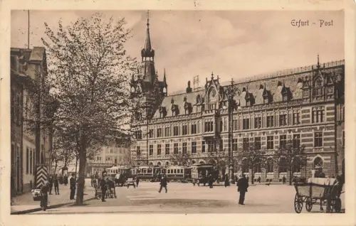 Post mit Straßenbahn in Erfurt Thüringen Postkarte AK 1916