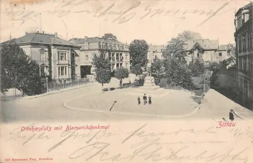 Ottokarplatz mit Bismarckdenkmal in Zittau Sachsen Postkarte AK 1902