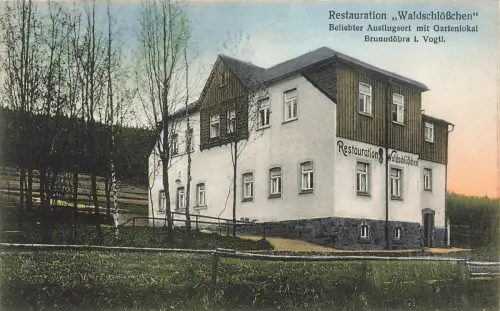 Restauration "Waldschlößchen" Brunndöbra i. Vogtl. Klingenthal Postkarte AK
