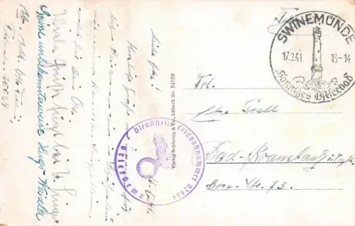 Ostseebad Swinemünde Blick auf Promenade u. Strand Feldpostkarte AK 1941