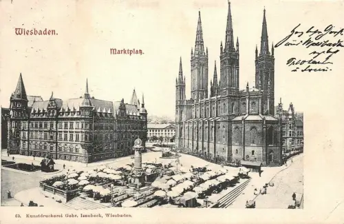 Wiesbaden Marktplatz Postkarte AK 1903