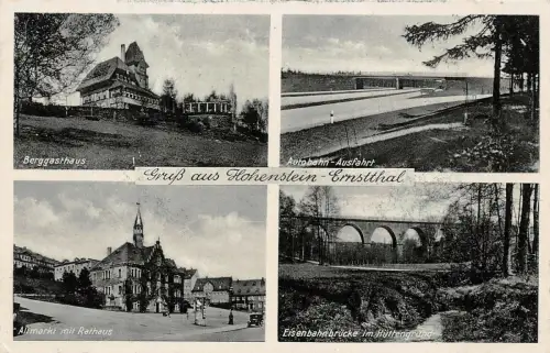 Gruß aus Hohenstein-Ernstthal mit Berggasthaus und Rathaus Sachsen Postkarte AK