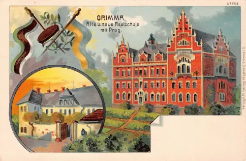 Grimma Alte u. neue Realschule mit Prog. Postkarte