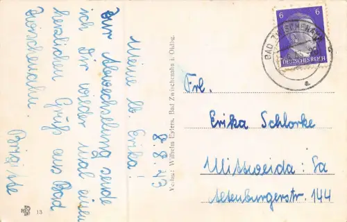 Bad Zwischenahn i. Oldbg. Frauenschule Seeseite Niedersachsen Postkarte AK 1943