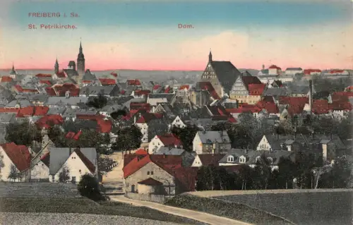 Stadtansicht mit Dom und Petrikirche Freiberg Sachsen Postkarte AK