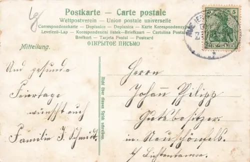 Fröhliche Weihnachten Tannenzapfen Dorf Tor Schnee Winter Postkarte AK