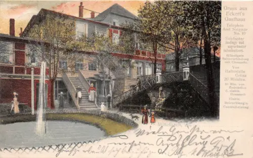 Chemnitz Mittelbach Frauen am Gasthaus Eckers Postkarte1906