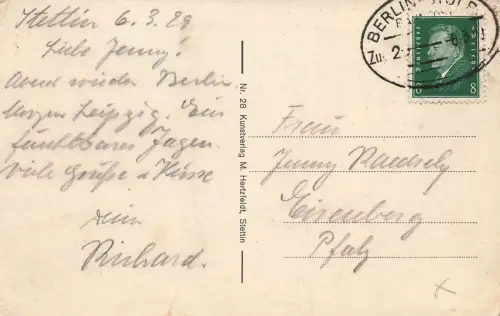 Blick von der Hakenterrasse mit Dampfschiff in Stettin Pommern Postkarte AK 1929