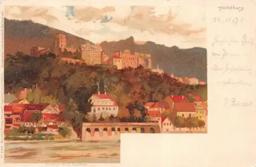 Heidelberg Schloss mit Neckar Baden-Württemberg Postkarte AK 1898