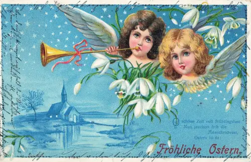 Fröhliche Ostern Engelskinder O schöne Zeit voll Frühlingslust Postkarte AK 1902