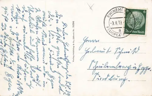 Kurhaus und Strand in Swinemünde Pommern Postkarte AK 1939