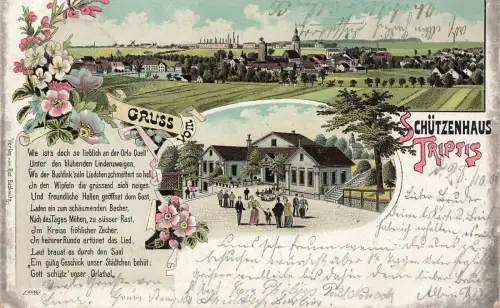 Gruss vom Schützenhaus Triptis Thüringen Litho Postkarte AK 1900