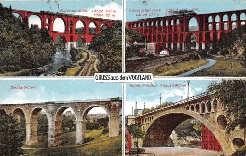 Gruss aus dem Vogtland Syratalbrücke Göltzschtalbrücke Postkarte AK 1927
