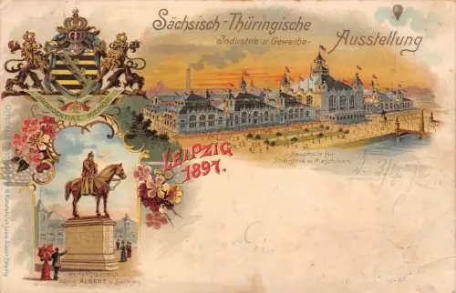Leipzig Sächsisch-Thüringische Industrie-u Gewerbe-Ausstellung Postkarte AK 1897