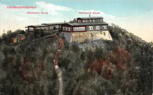 Hochwaldrestaurant Böhmische- und Sächsischebaude Sachsen Postkarte AK 1915