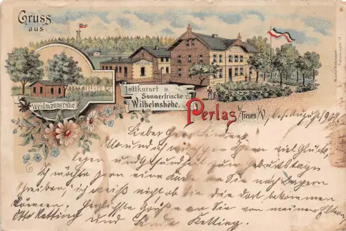 Gruss aus Perlas mit Wilhelmshöhe bei Treuen Vogtland Sachsen Postkarte AK 1902
