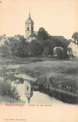 Partie an der Kirche Niederstriegis Sachsen Postkarte AK