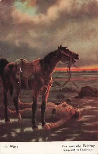 Der russische Feldzug Morgenrot in Feindesland Soldat Postkarte AK 1915