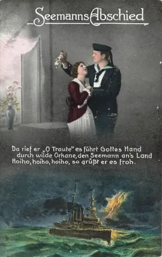 Seemanns Abschied Seemann mit Frau Spruchkarte Marine Postkarte AK