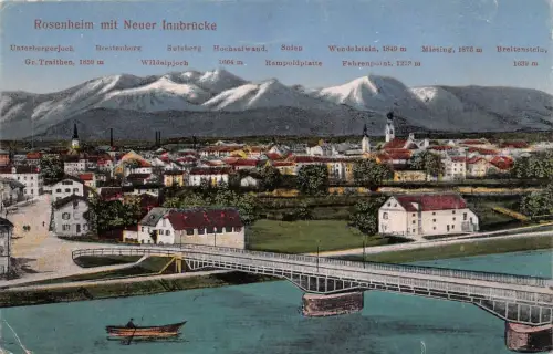 Rosenheim mit Neuer Innbrücke Wendelstein Breitenberg Sulzberg AK