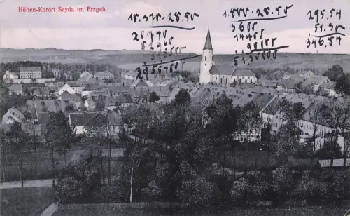 Blick auf die Kirche und auf Sayda Erzgebirge Sachsen Postkarte AK 1916