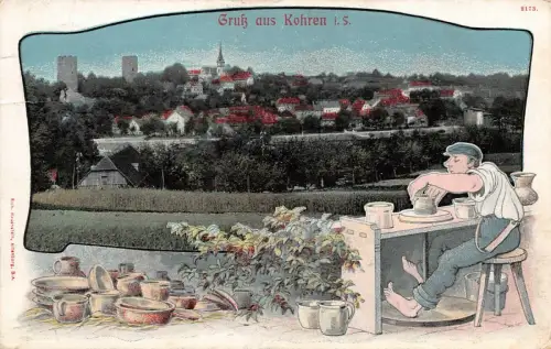 Gruß aus Kohren mit Stadtansicht Sachsen Postkarte AK 1908