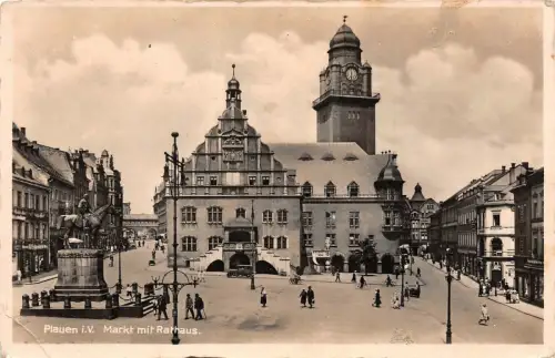 Plauen i. V. Markt mit Rathaus Postkarte AK