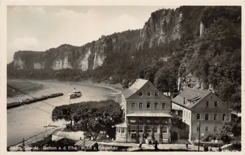 Sächs. Schweiz Rathen a. d. Elbe Hotel z. Erbgericht Postkarte AK