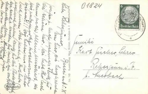 Sächs. Schweiz Rathen a. d. Elbe Hotel z. Erbgericht Postkarte AK