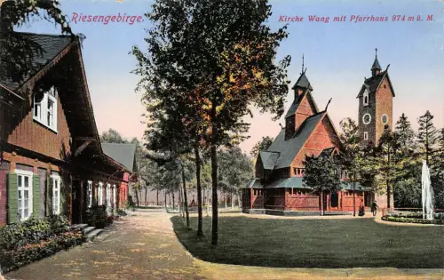 AK Riesengebirge Kirche Wang Pfarrhaus