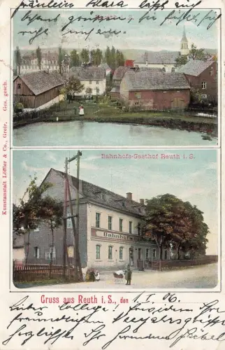 Gruss aus Reuth i. S. Bahnhofs-Gasthof Reuth i. S. Postkarte AK