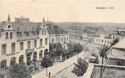 Güsten Sachsen - Anhalt Strasse, Hotel Thüringer Hof Bahnpost 1940