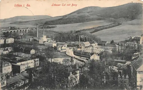 Stadtansicht Löbauer Tal mit Berg in Löbau Sachsen Postkarte AK 1915