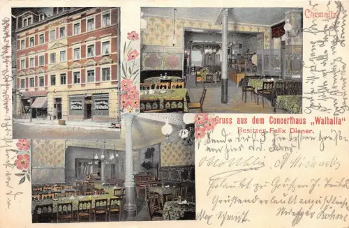 Chemnitz Sachsen Restaurant Concerthaus " Walhalla Bes. Felix Diener 1904