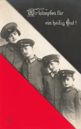 Wir kämpfen für ein Heilig Gut! Soldaten Portrait Patriotika Postkarte AK 1915