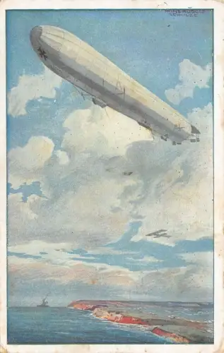 Reichsmarineluftschiff Wacht an deutscher Ostseeküste Patriotika AK 1915