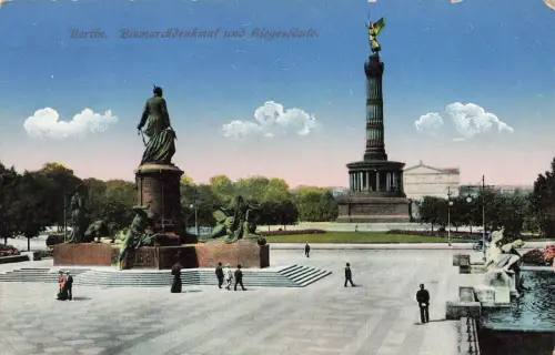 Bismarckdenkmal und Siegessäule in Berlin Postkarte AK 1915
