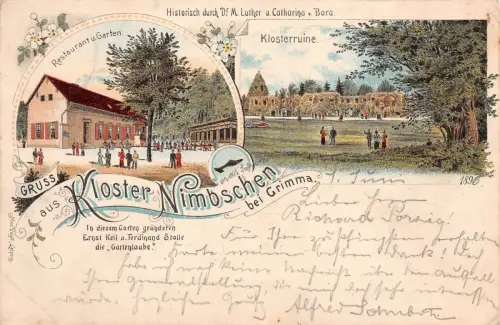Kloster Nimbschen bei Grimma Klosterruine Restaurant u. Garten Litho AK 1896