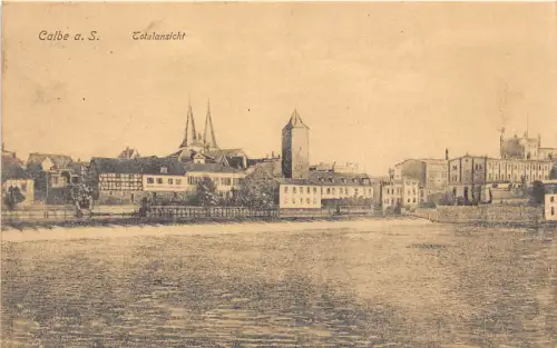 Calbe Saale im Salzlandkreis Totalansicht Panorama Postkarte gel. 1914