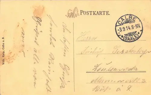 Calbe Saale im Salzlandkreis Totalansicht Panorama Postkarte gel. 1914