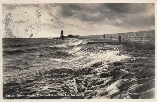 Seebad Swinemünde Osternothafen Starker Nordwest Postkarte AK