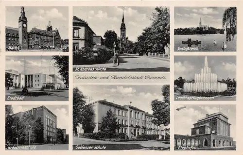 Industrie und Handelsstadt Chemnitz mit Flughafen Sachsen Postkarte AK 1940