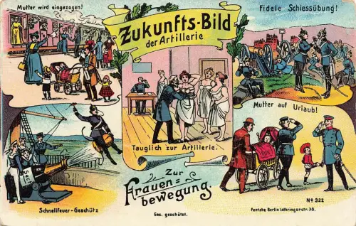 Zur Frauen Bewegung Zukunfts-Bild der Artillerie Patriotika Postkarte AK 1910